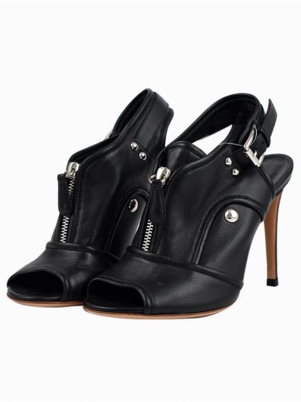 Black Gianvito Rossi Leather Front-Zip Peep-Toe Ankle Boots